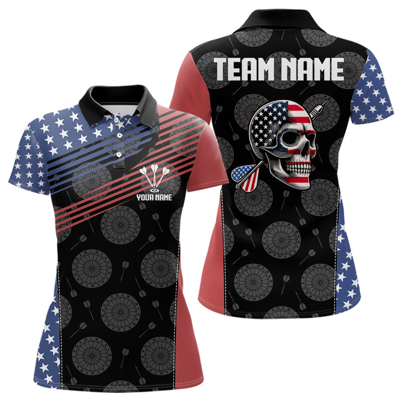 Personalized US Flag Skull Custom Patriotic Dart Shirts For Women, Dart Team Jerseys NYN0013