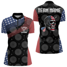 Load image into Gallery viewer, Personalized US Flag Skull Custom Patriotic Dart Shirts For Women, Dart Team Jerseys NYN0013