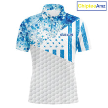 Load image into Gallery viewer, White And Blue American Flag Golf Polos Shirts For Men Custom Patriotic Mens Golf Attire NYN2913