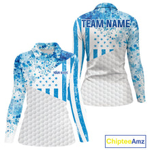 Load image into Gallery viewer, White And Blue American Flag Golf Polos Shirts For Women Custom Patriotic Womens Golf Attire NYN2913