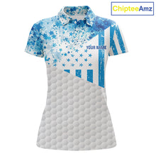 Load image into Gallery viewer, White And Blue American Flag Golf Polos Shirts For Women Custom Patriotic Womens Golf Attire NYN2913