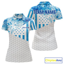 Load image into Gallery viewer, White And Blue American Flag Golf Polos Shirts For Women Custom Patriotic Womens Golf Attire NYN2913
