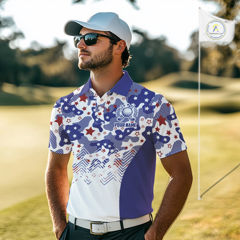 Mens Golf Polo Shirt Camouflage US Flag Custom Patriotic Golf Team Shirts For Men, Golf Gifts NYN2916