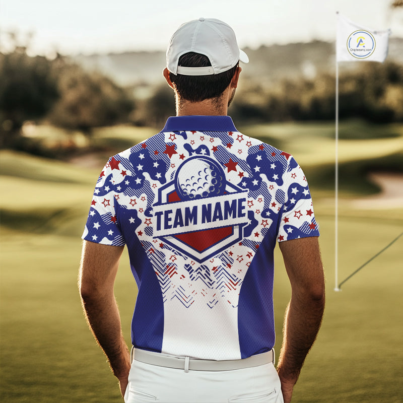 Mens Golf Polo Shirt Camouflage US Flag Custom Patriotic Golf Team Shirts For Men, Golf Gifts NYN2916