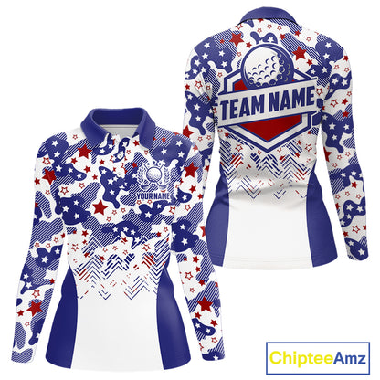 Womens Golf Polo Shirt Camouflage US Flag Custom Patriotic Golf Team Shirts For Women, Golf Gifts NYN2916
