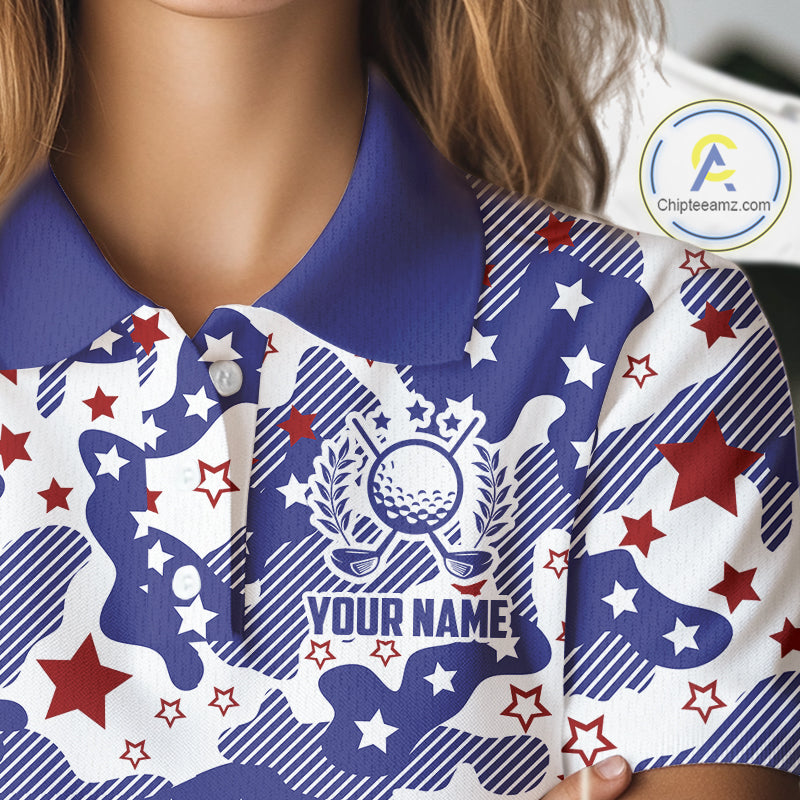 Womens Golf Polo Shirt Camouflage US Flag Custom Patriotic Golf Team Shirts For Women, Golf Gifts NYN2916