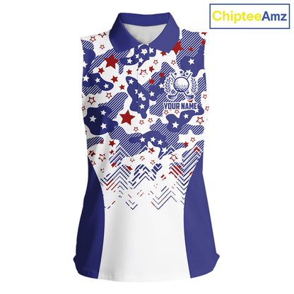 Womens Sleeveless Golf Polo Shirt Camouflage US Flag Custom Patriotic Golf Team Shirts, Golf Gifts NYN2916