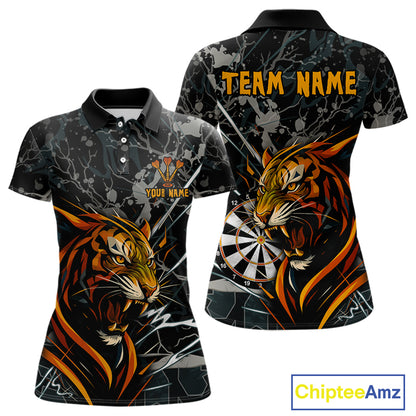 Custom Women's Dart Team Shirt - Fierce Tiger & Dartboard - Personalized Name & Team NYN0334