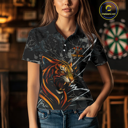 Custom Women's Dart Team Shirt - Fierce Tiger & Dartboard - Personalized Name & Team NYN0334