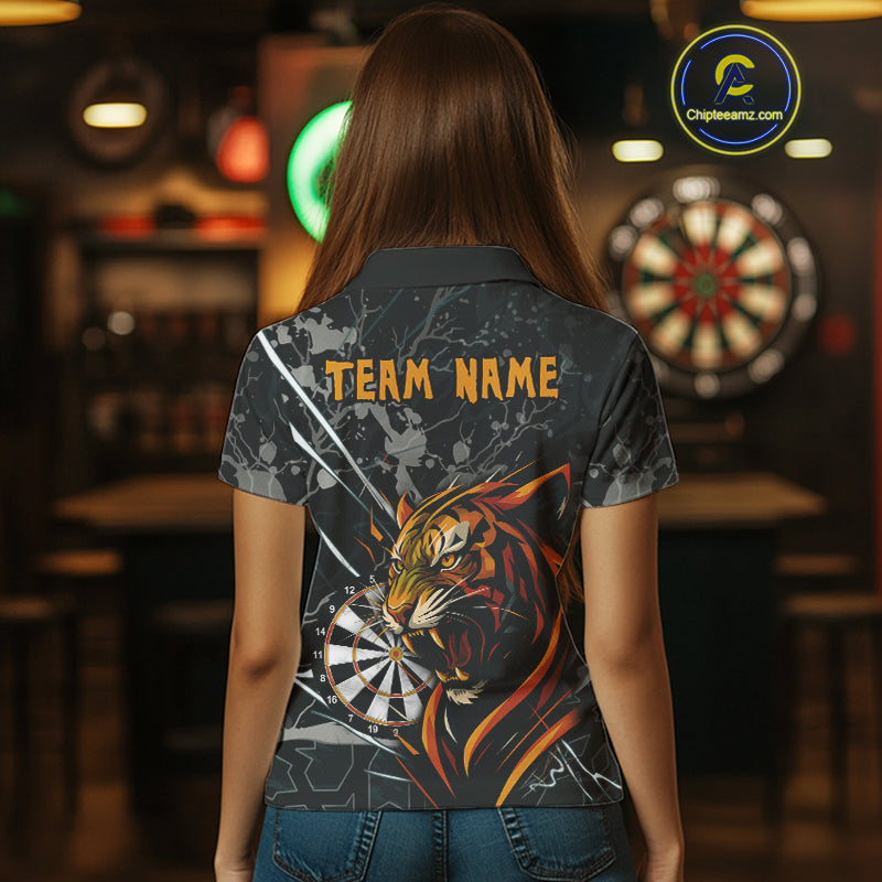 Custom Women's Dart Team Shirt - Fierce Tiger & Dartboard - Personalized Name & Team NYN0334