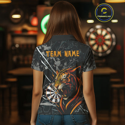 Custom Women's Dart Team Shirt - Fierce Tiger & Dartboard - Personalized Name & Team NYN0334