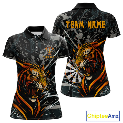 Custom Women's Dart Team Shirt - Fierce Tiger & Dartboard - Personalized Name & Team NYN0334