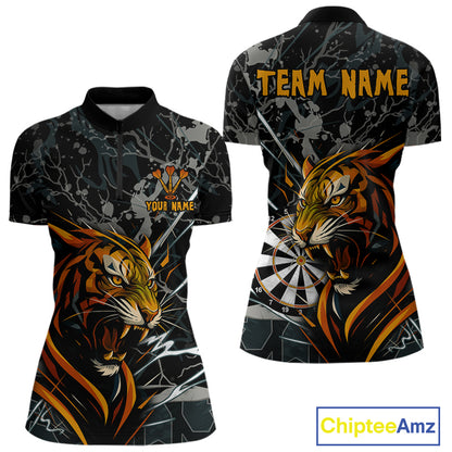 Custom Women's Dart Team Shirt - Fierce Tiger & Dartboard - Personalized Name & Team NYN0334