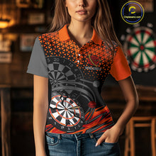 Load image into Gallery viewer, Modern Tangerine &amp; Black Geometric Dartboard - Custom Women&#39;s Darts Jersey With Name NYN0338