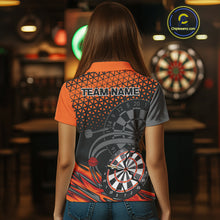Load image into Gallery viewer, Modern Tangerine &amp; Black Geometric Dartboard - Custom Women&#39;s Darts Jersey With Name NYN0338