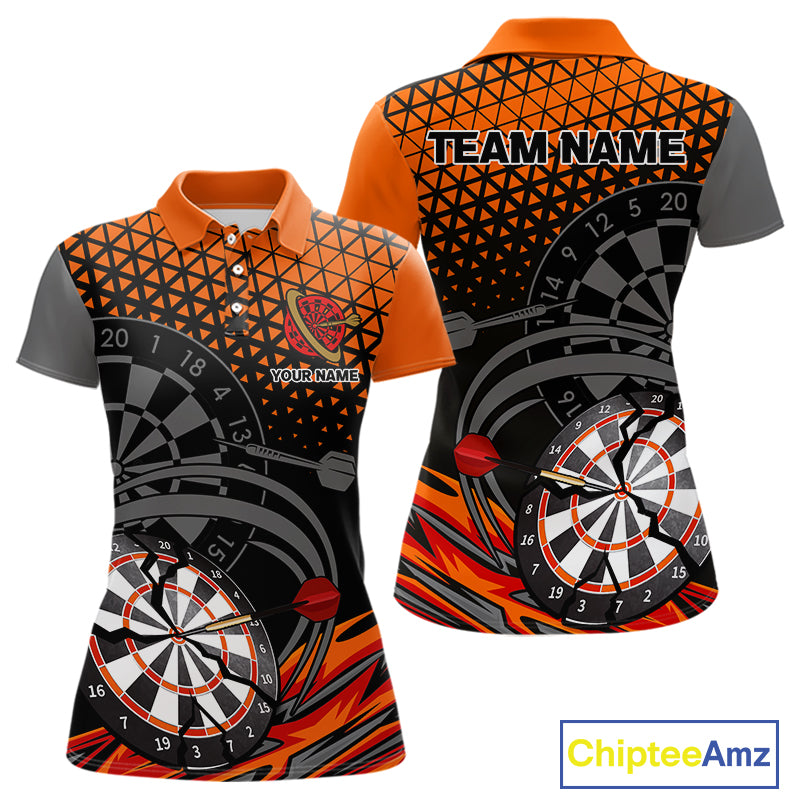 Modern Tangerine & Black Geometric Dartboard - Custom Women's Darts Jersey With Name NYN0338
