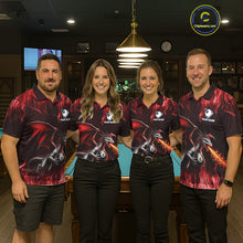 Load image into Gallery viewer, Custom Red Flaming Dragon 8 Ball Billiard Polo Shirts For Men, Dragon Billiard Pool Team Shirt NYN3291