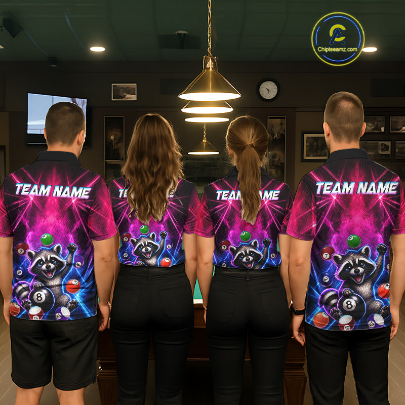 Funny Raccoon 8 Ball Pool Pink & Blue Smokes Women Polo Shirts Custom Billiard Apparel, Billiard Gifts NYN3295