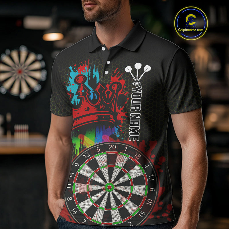 Multicolor Crown Dartboard Grunge Darts Shirt For Men - Custom Name & Team Jersey NYN0608