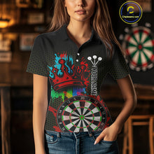 Load image into Gallery viewer, Multicolor Crown Dartboard Grunge Darts Shirt For Women - Custom Name &amp; Team Jersey NYN0608
