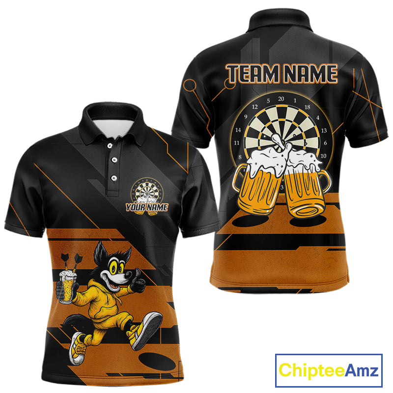 Wolf Play Darts & Beer Custom Funny Dart Polo Shirts For Men, Dart Team Jerseys NYN0797