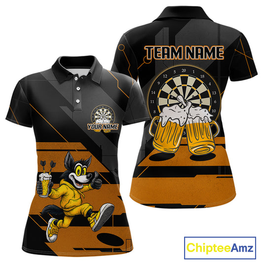 Wolf Play Darts & Beer Custom Funny Dart Polo Shirts For Women, Dart Team Jerseys NYN0797