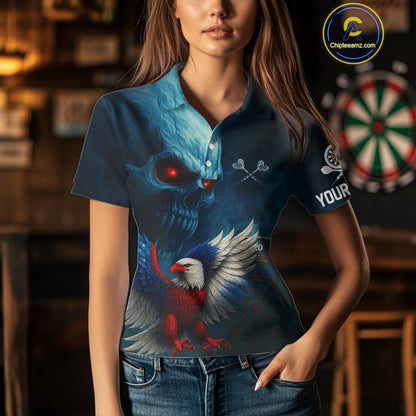 Custom Women Darts Shirt Personalized Smoke Skull Eagle Dartboard Dart Team Jerseys NYN1167