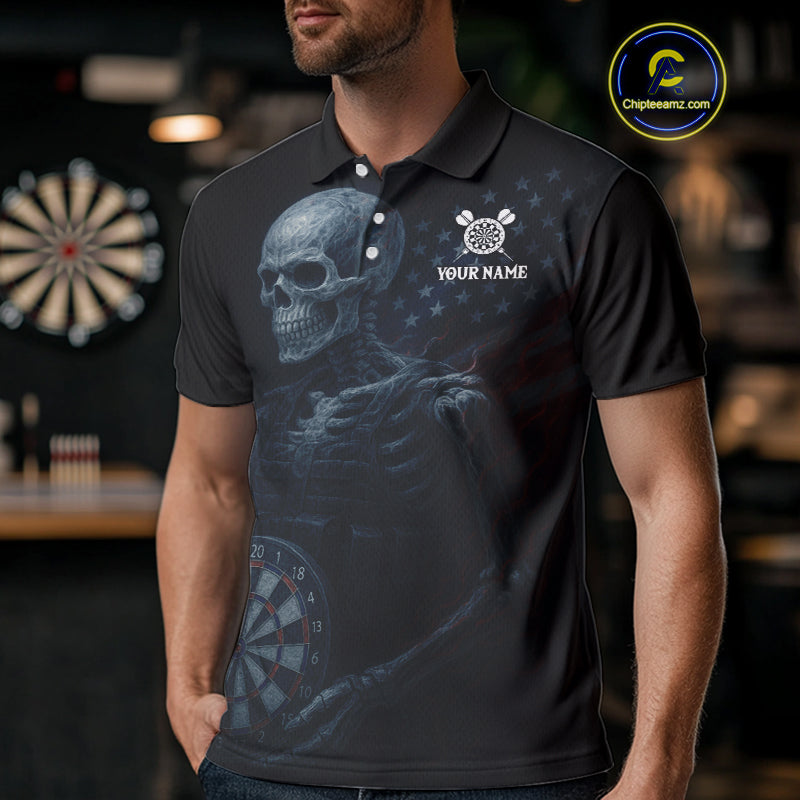 Custom Patriotic Men Darts Shirt Personalized US Flag Skull Dartboard Outfit Dart Team Shirts NYN1168