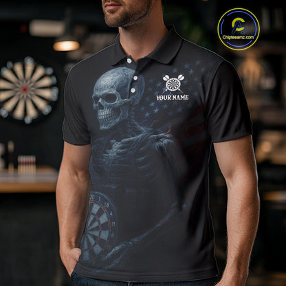 Custom Patriotic Men Darts Shirt Personalized US Flag Skull Dartboard Outfit Dart Team Shirts NYN1168