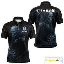 Load image into Gallery viewer, Custom Patriotic Men Darts Shirt Personalized US Flag Skull Dartboard Outfit Dart Team Shirts NYN1168