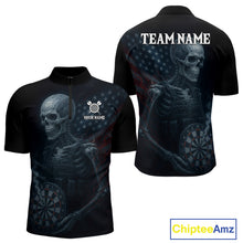 Load image into Gallery viewer, Custom Patriotic Men Darts Shirt Personalized US Flag Skull Dartboard Outfit Dart Team Shirts NYN1168