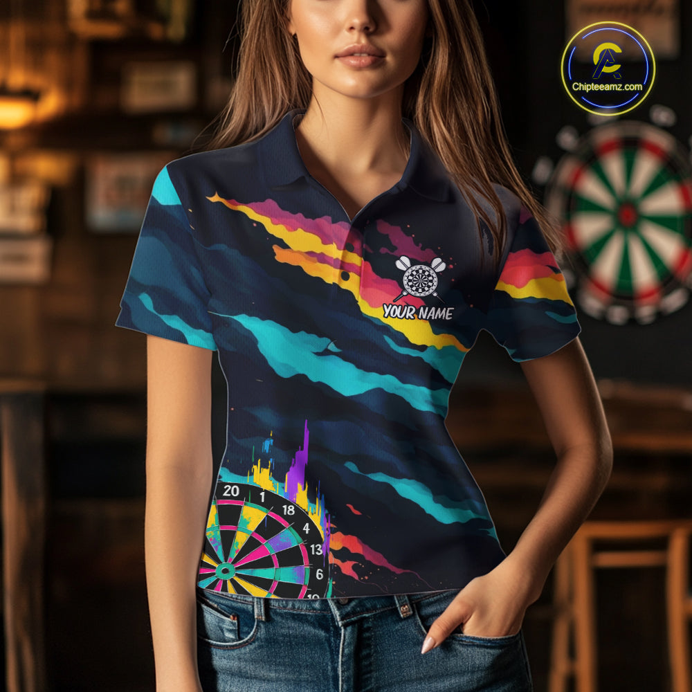Colorful Strike Dartboard Personalized Dart Shirts For Women Custom Rainbow Dart Team Jersey NYN4190