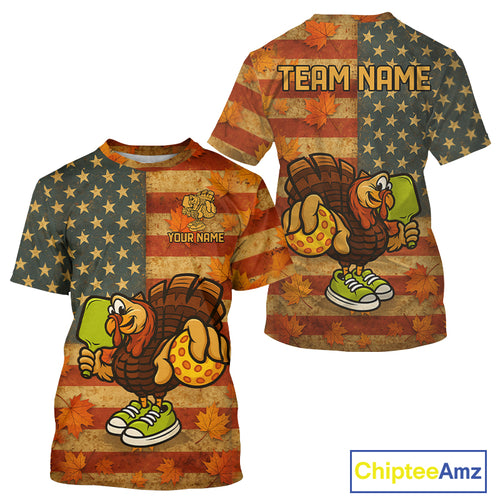 Custom Turkey Funny Thanksgiving Pickleball T-Shirt For Men Patriotic Pickleball Jersey NYN1495