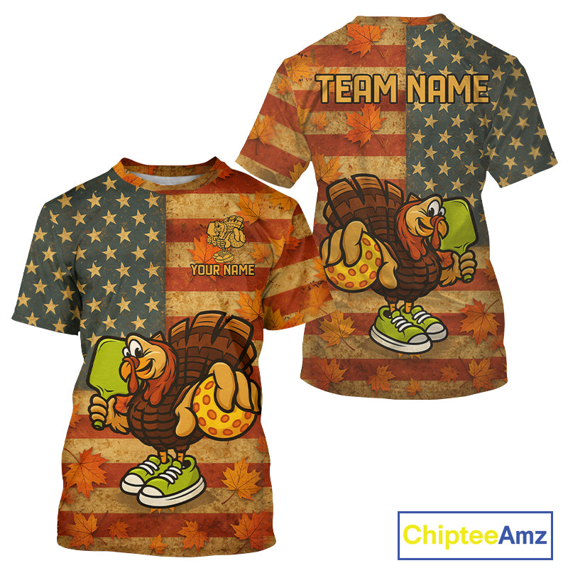 Custom Turkey Funny Thanksgiving Pickleball T-Shirt For Men Patriotic Pickleball Jersey NYN1495