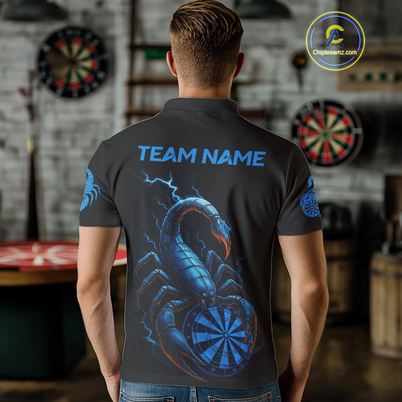 Custom Lightning Blue And Black Scorpion Dart Polo Shirt For Men Outfits Dart Team Jersey NYN1496
