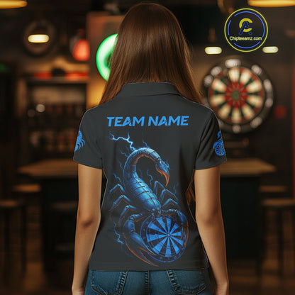 Custom Lightning Blue And Black Scorpion Dart Polo Shirt For Women Outfits Dart Team Jersey NYN1496