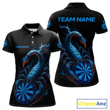 Load image into Gallery viewer, Custom Lightning Blue And Black Scorpion Dart Polo Shirt For Women Outfits Dart Team Jersey NYN1496