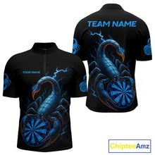 Load image into Gallery viewer, Custom Lightning Blue And Black Scorpion Dart 1/4-Zip Shirt For Men Outfits Dart Team Jersey NYN1496