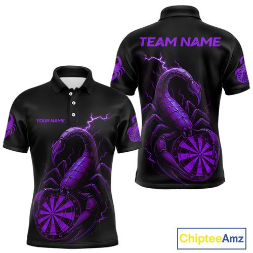 Custom Lightning Purple And Black Scorpion Dart Polo Shirt For Men Outfits Dart Team Jersey NYN1497