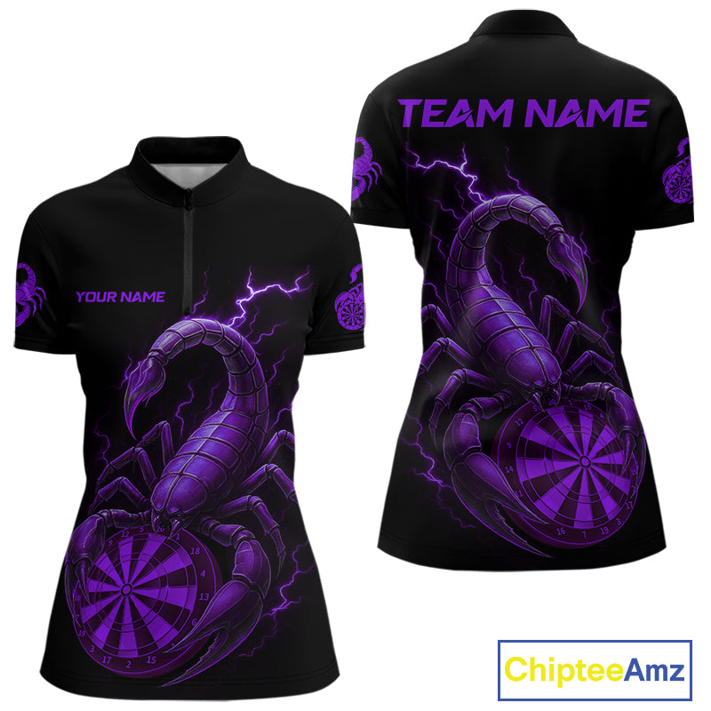 Custom Lightning Purple And Black Scorpion Dart 1/4-Zip  Shirt For Women Outfits Dart Team Jersey NYN1497