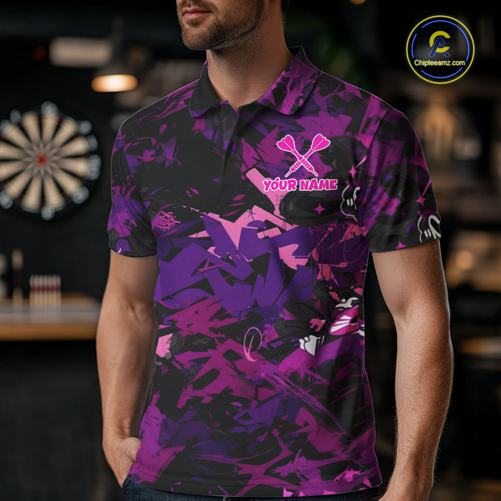 Purple Grunge Darts Shirt For Men Angry Bulldog Dartboard Team Jersey Custom Funny Dart Team Shirt NYN4600