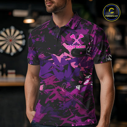 Purple Grunge Darts Shirt For Men Angry Bulldog Dartboard Team Jersey Custom Funny Dart Team Shirt NYN4600