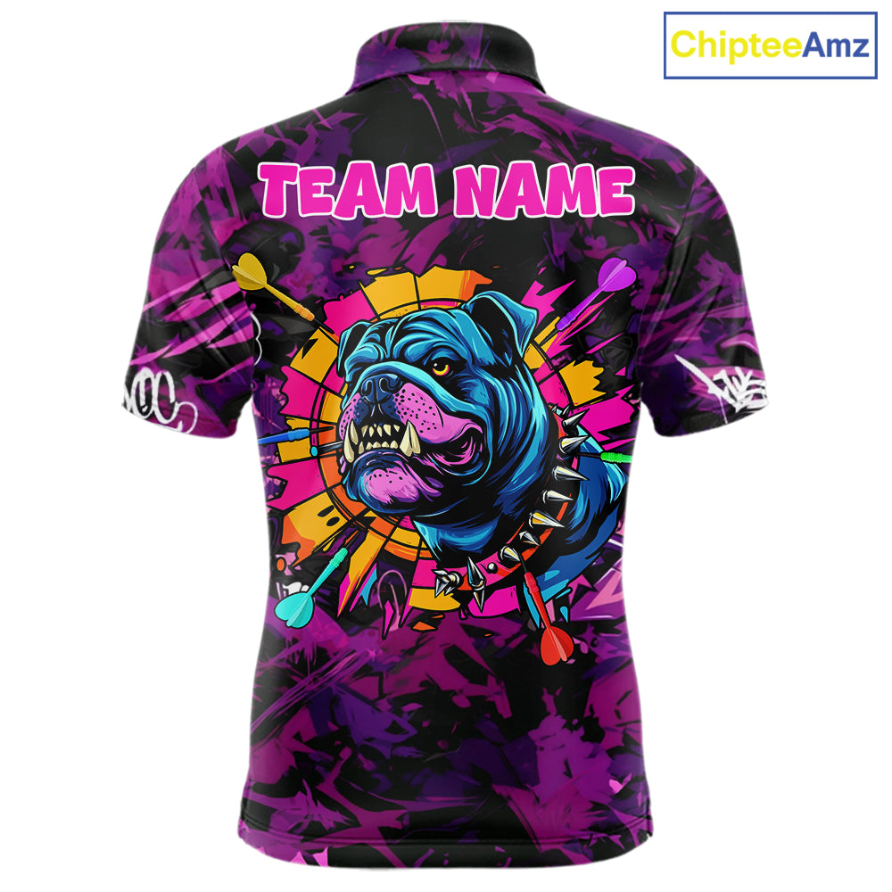Purple Grunge Darts Shirt For Men Angry Bulldog Dartboard Team Jersey Custom Funny Dart Team Shirt NYN4600