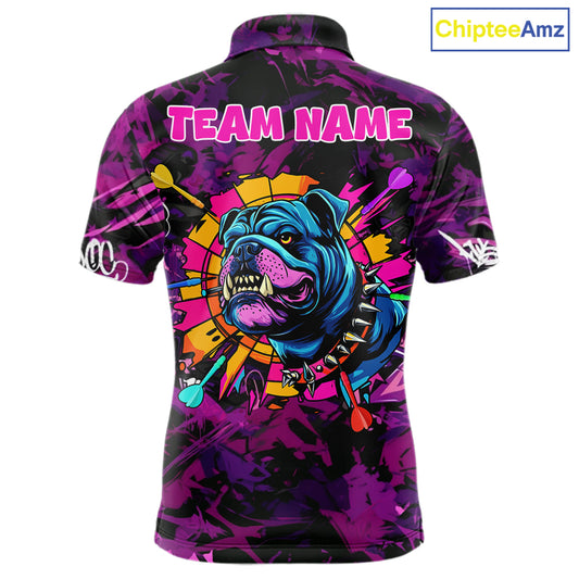 Purple Grunge Darts Shirt For Men Angry Bulldog Dartboard Team Jersey Custom Funny Dart Team Shirt NYN4600