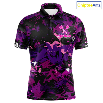 Purple Grunge Darts Shirt For Men Angry Bulldog Dartboard Team Jersey Custom Funny Dart Team Shirt NYN4600