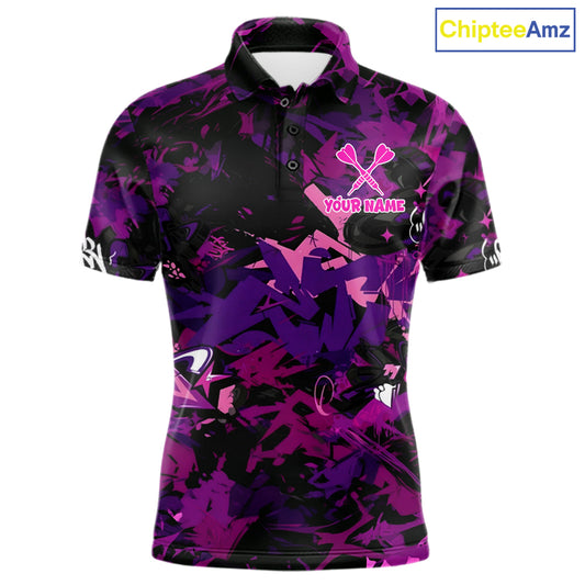 Purple Grunge Darts Shirt For Men Angry Bulldog Dartboard Team Jersey Custom Funny Dart Team Shirt NYN4600