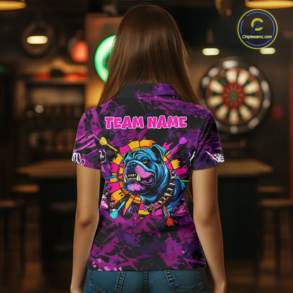 Purple Grunge Darts Shirt For Women Angry Bulldog Dartboard Team Jersey Custom Funny Dart Team Shirt NYN4600