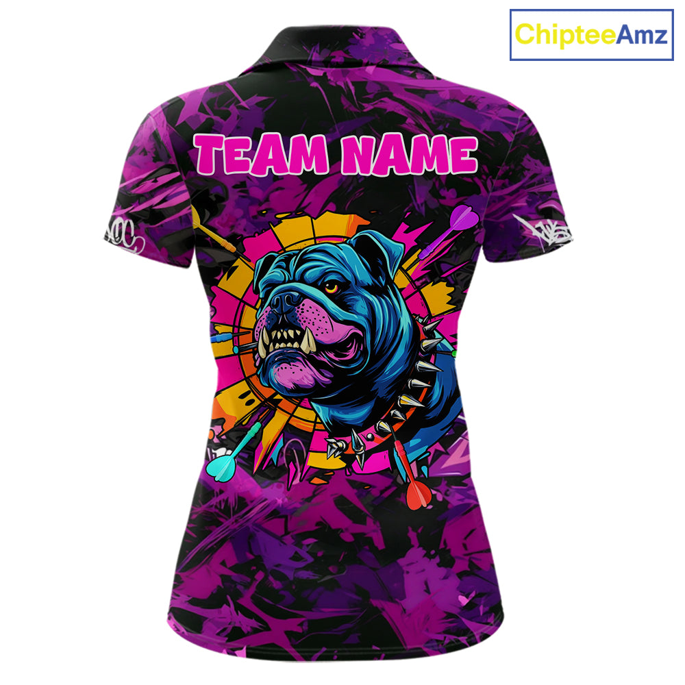Purple Grunge Darts Shirt For Women Angry Bulldog Dartboard Team Jersey Custom Funny Dart Team Shirt NYN4600