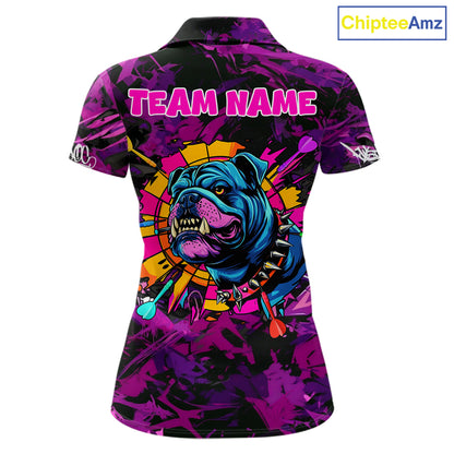 Purple Grunge Darts Shirt For Women Angry Bulldog Dartboard Team Jersey Custom Funny Dart Team Shirt NYN4600