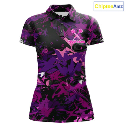 Purple Grunge Darts Shirt For Women Angry Bulldog Dartboard Team Jersey Custom Funny Dart Team Shirt NYN4600